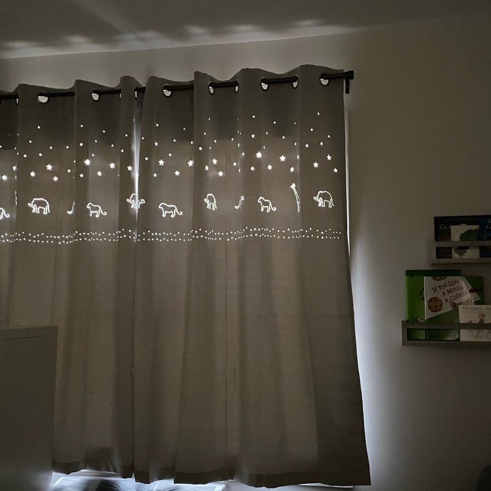 Light Gray Nursery Grommet Curtains with Cutout Animal & Star Details 52x63”